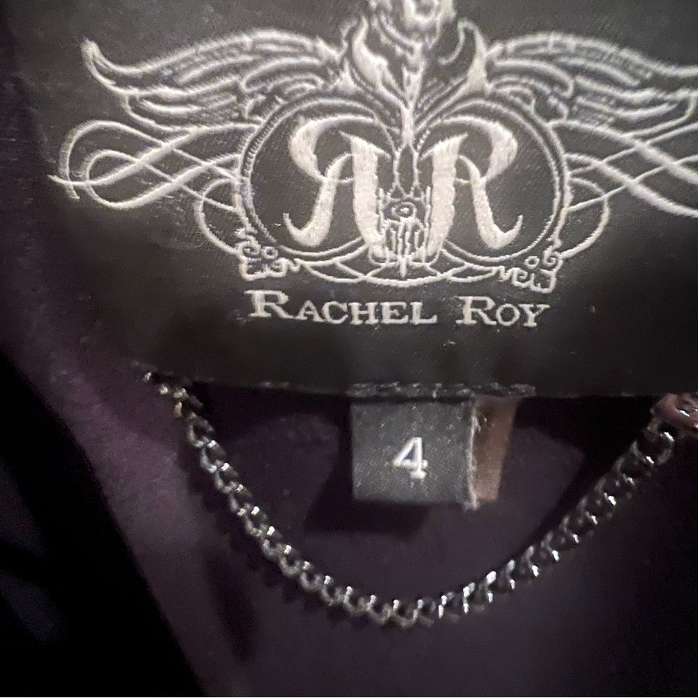 RACHEL Rachel Roy Elegant Black Blazer Leather Panel Luxury Designer Size 4 - Picture 5 of 8